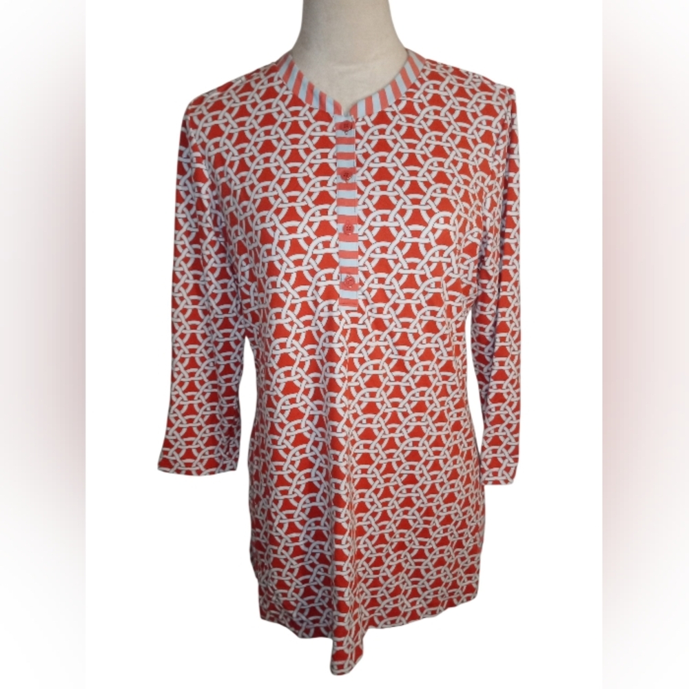 J. McLaughlin Catalina Cloth Retro Mod Orange And Blue Tunic Top M